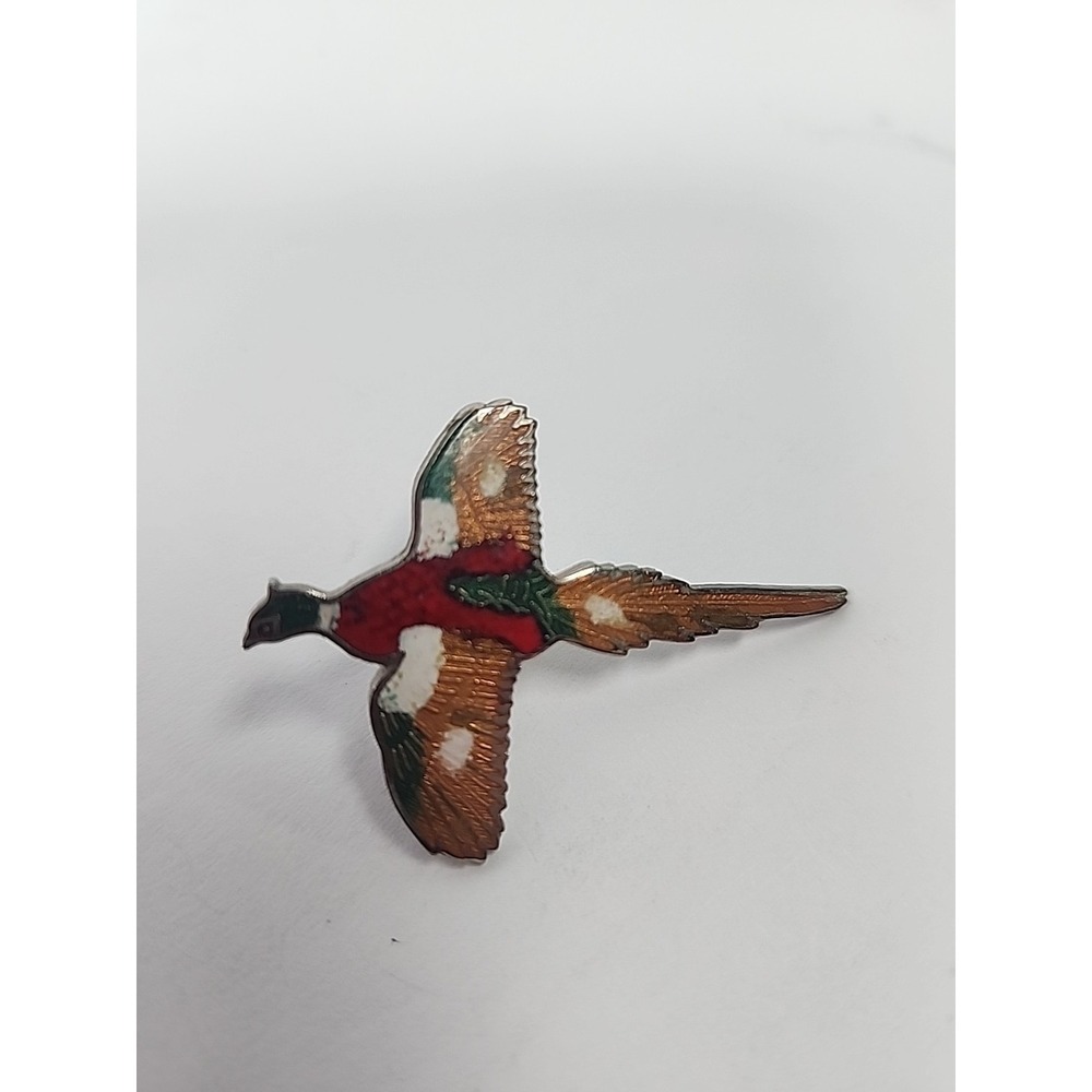 Vintage MAFCo Enamel Pheasant Bird Lapel Pin Flying Gamebird Tie Tack Hat Pin